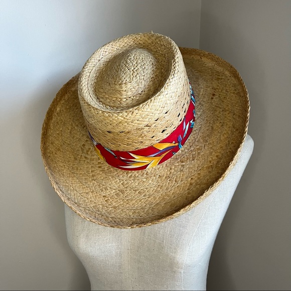 Raffia Straw Woven Tan Sun Hat with Tropical Band - Picture 13 of 13